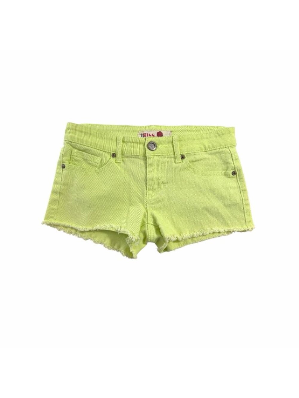 Y2K 1st Kiss Bright Lime Neon Green Low Waist Denim Shorts